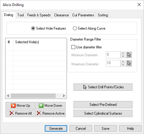 Dialog Box: Hole Features tab, 4 Axis