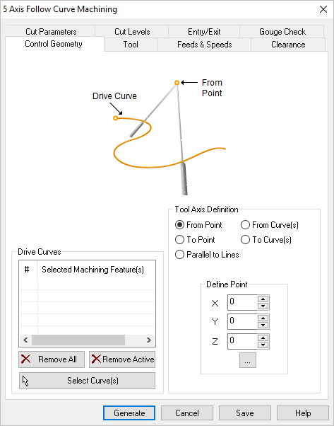 Dialog Box: Machining Features tab, 5 Axis Drive Curve Operations