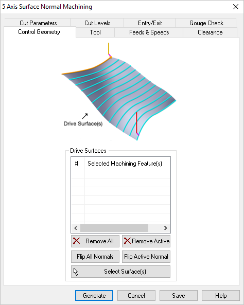 Dialog Box: Machining Features tab, 5 Axis Surface Normal Operations
