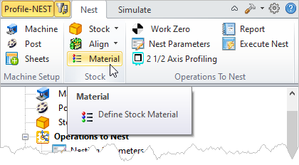 Machining Browser: Material menu item