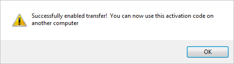 Successfully transferred license message