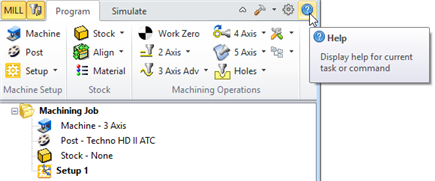 Locate the RhinoCAM Browser Help Icon