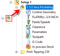 Mop icon displayed when toolpath is edited