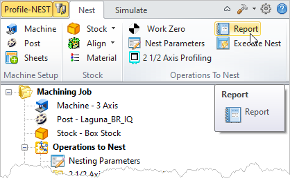 Locate the Nesting Report menu item