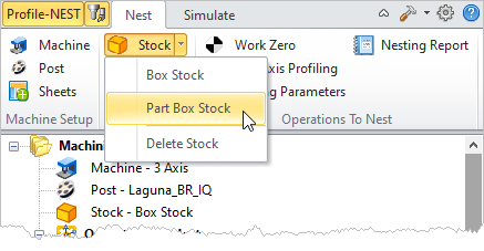 Machining Browser: Part Box Stock menu item