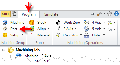 MILL Module, Machining Browser, Program Tab