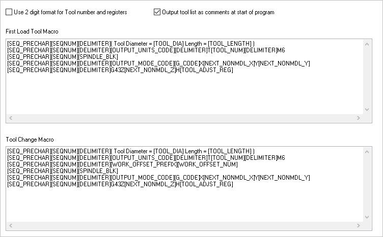 The Tool Change section of the Post-Processor Generator (PPG) dialog for our haas-blog.spm post definition file.