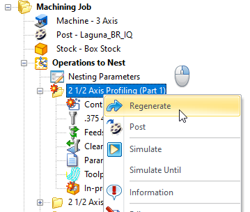 Right-click on an Operation and Select Regenerate