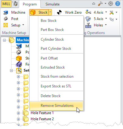 Machining Browser: Remove Simulations stock menu