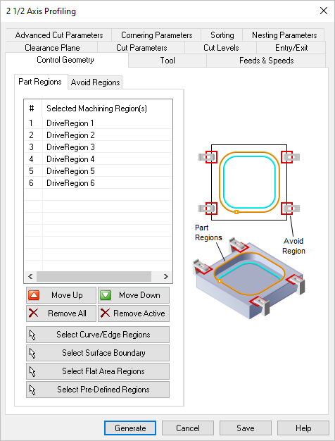 Profile Operation Dialog Box: Control Geometry tab