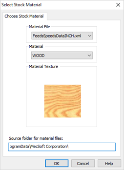 The Select Stock Material dialog
