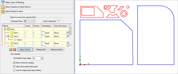 The selected curves are added to the Parts List