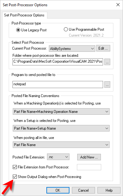 Set Post-Processor Options Dialog