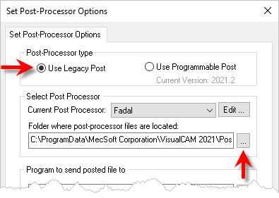The Set Post-Processor Options dialog