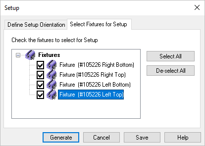 Setup, Select Fixtures for Setup tab