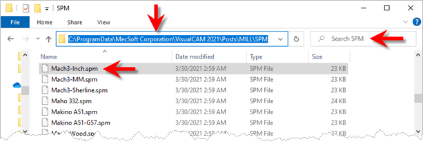 File Explorer Folder with *.spm post definition files located
