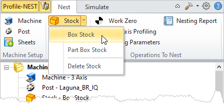 Machining Browser: Box Stock menu item