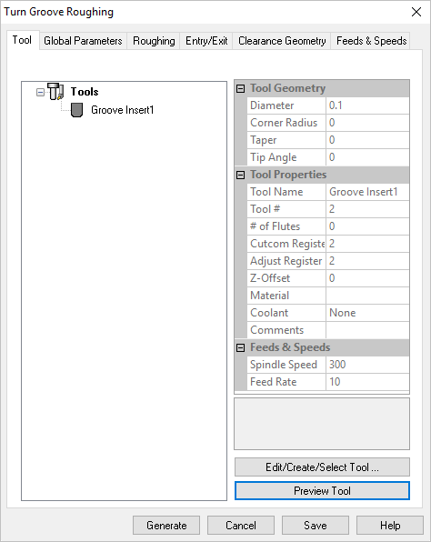 Dialog Box: Tool tab, Turn Groove Roughing