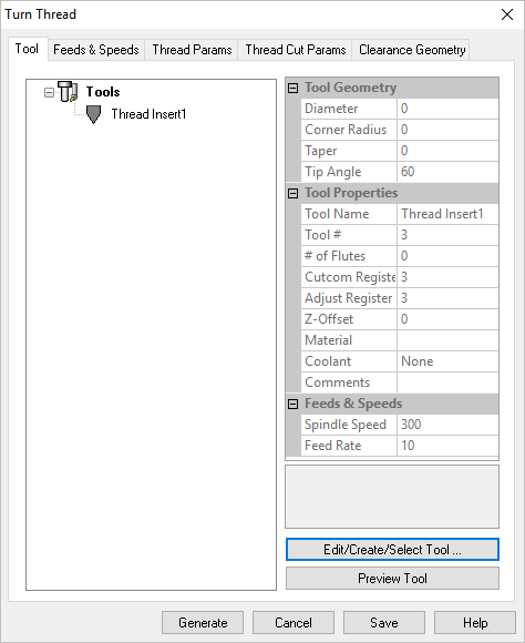 Dialog Box: Tool tab, Turn Thread