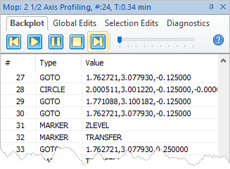 Backplot tab, Toolpath Editor