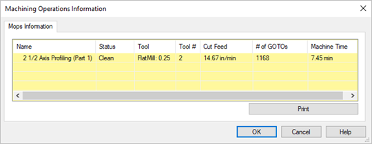 Dialog Box: Machining Operations Information