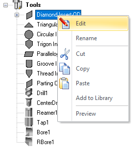 Right-click Options on a Tool