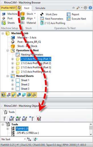 Toggle the Machining Objects (Mobs) Browser Display