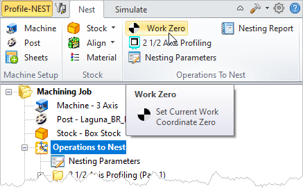 Machining Browser: Work Zero menu item