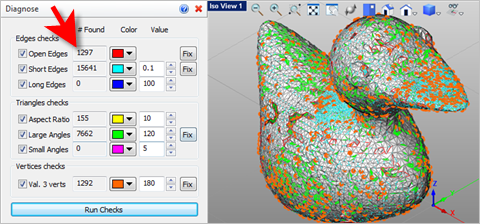 Diagnose reports over 1,200 gaps and open edges in this mesh!