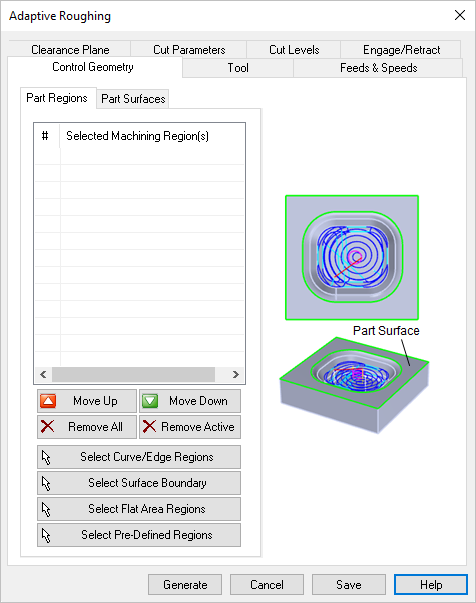Dialog Box: Control Geometry tab, Adaptive Roughing, 3 Axis