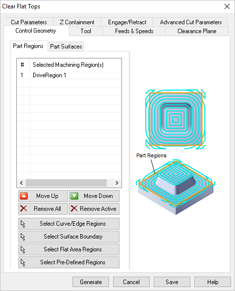 Dialog Box: Control Geometry tab, Clear Flats, 3 Axis