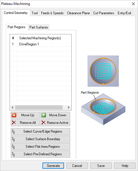 Dialog Box: Control Geometry tab, Flats Machining, 3 Axis
