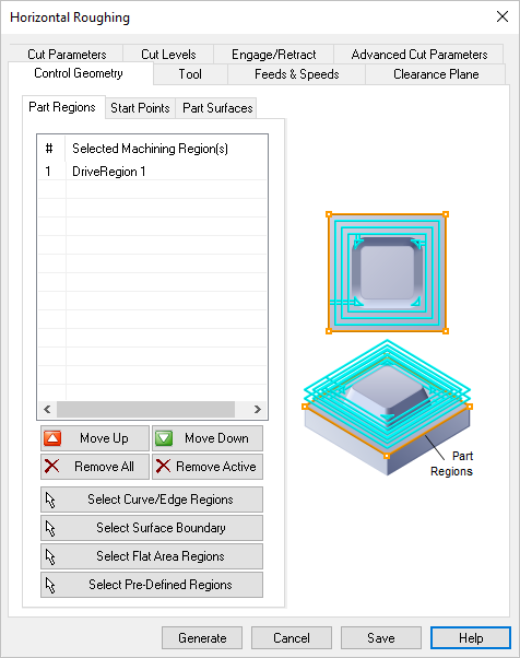 Dialog Box: Control Geometry tab, Parallel Finishing, 3 Axis