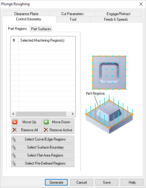 Dialog Box: Control Geometry tab, Plunge Roughing, 3 Axis