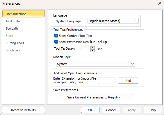 Preferences > User Interface