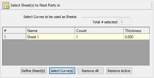 Select Sheet(s) to Nest Parts in tab, Rectangular Nesting