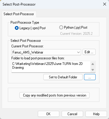 The Select Post-Processor dialog