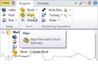The Align command on the Program tab of the Turn Machining Browser