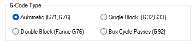 The G-Code Type in the Thread Cut Params tab of the Turn Thread dialog set to Automatic (G71 / G76)