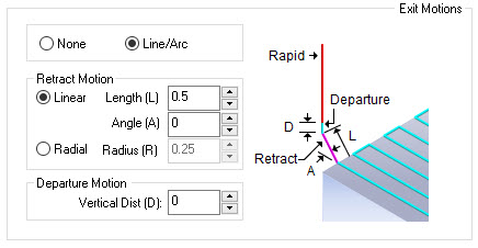 2½ Axis Engraving toolpath operation Exit Motion Parameters