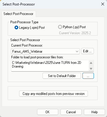 The Select Post-Processor dialog