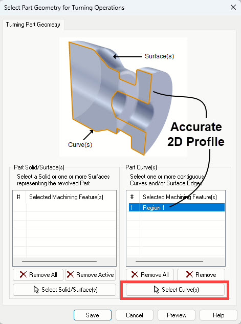 The Select Part Geometry for Turning Operations dialog