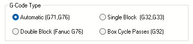 The G-Code Type in the Thread Cut Params tab of the Turn Thread dialog set to Automatic (G71 / G76)