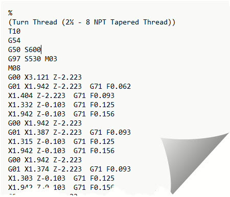 Double Block (Fanuc G76) G-Code for the 2½ – 8 NPT External Thread