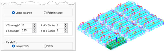 Using the XY Instancing function in VisualCAD/CAM is easy. Just specify the X and Y offsets and the number of copies and the instancing takes place, well instantly!