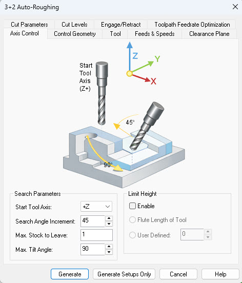 By default, the Axis Control tab of the 5 Axis Auto-Rough operation is displayed first.