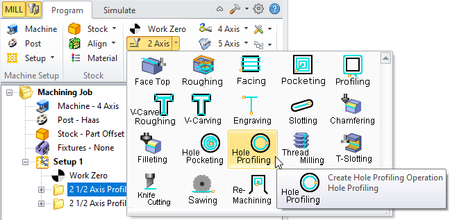2½ Axis Hole Pocketing Menu Item