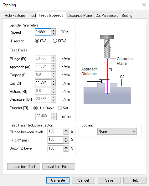 Feeds & Speeds tab, Tapping Operations