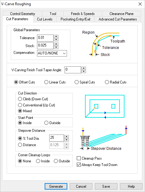 Dialog Box: 2½ Axis V-Carve Roughing