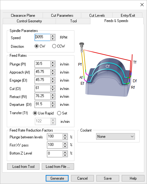 Dialog Box: Feeds & Speeds tab, 3 Axis